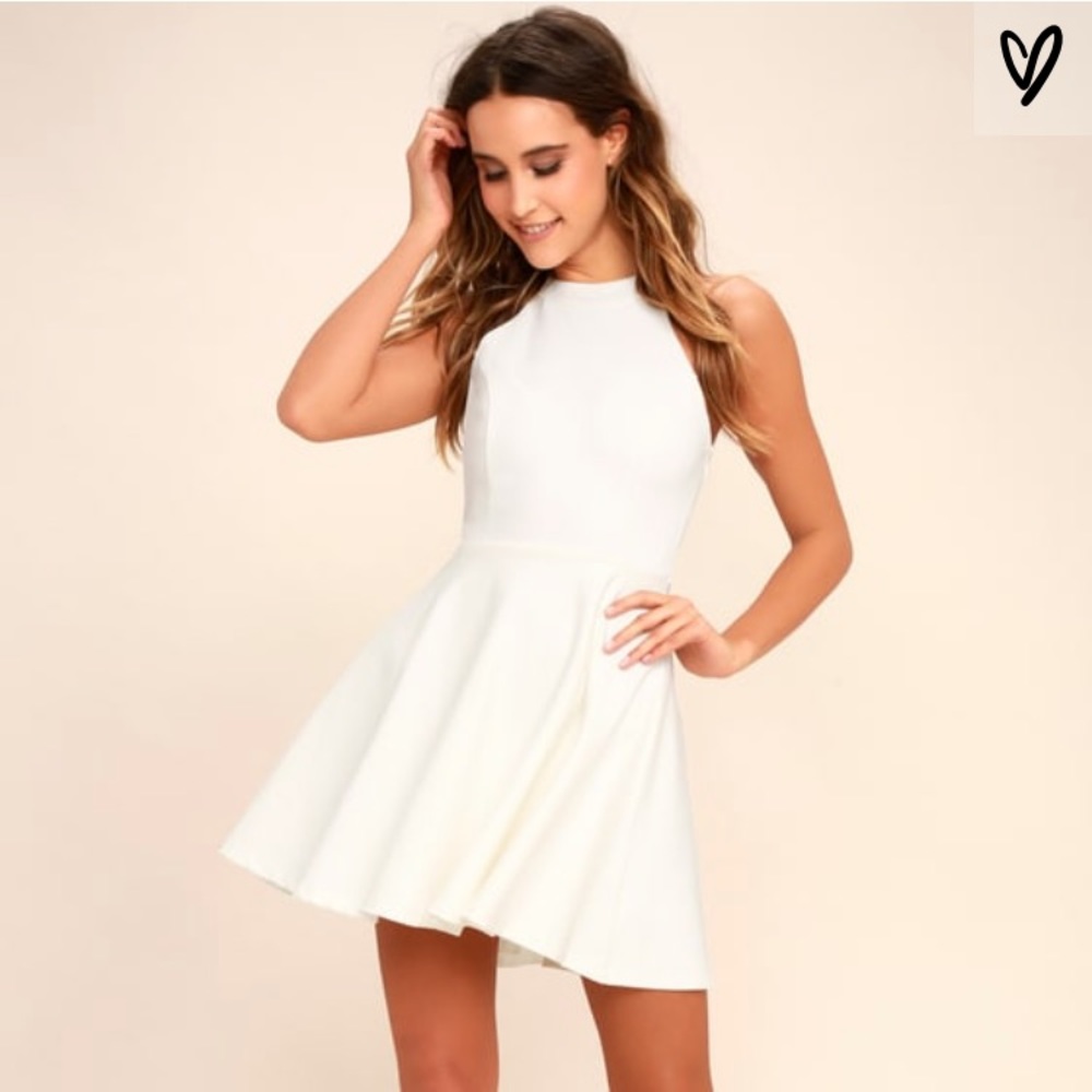 Lulus Backless Ivory Skater Dress